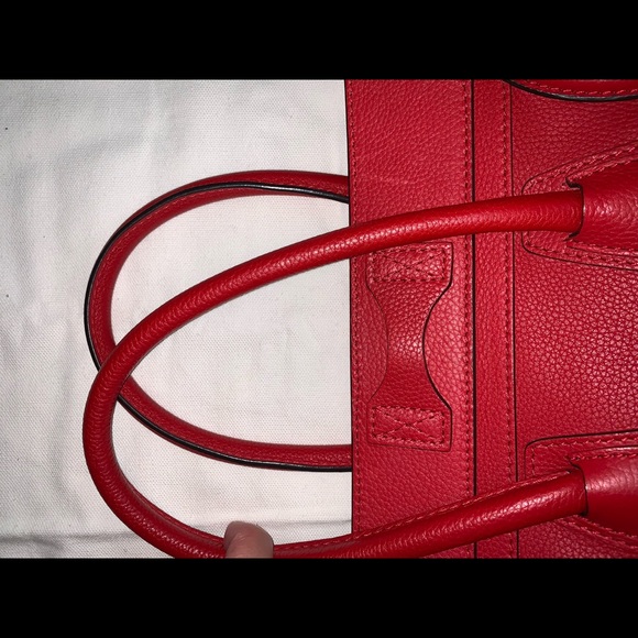 Authentic CELINE Micro Luggage Calfskin Red Coquelicot Excellent RECEIPT - Picture 11 of 17